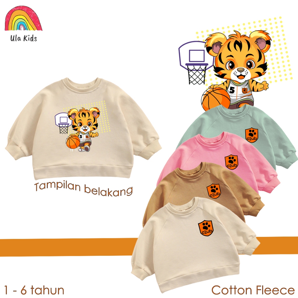 Sweater Anak Crewneck Oversize Anak Original Motif Basketball Tiger Usia (1-6 thn)