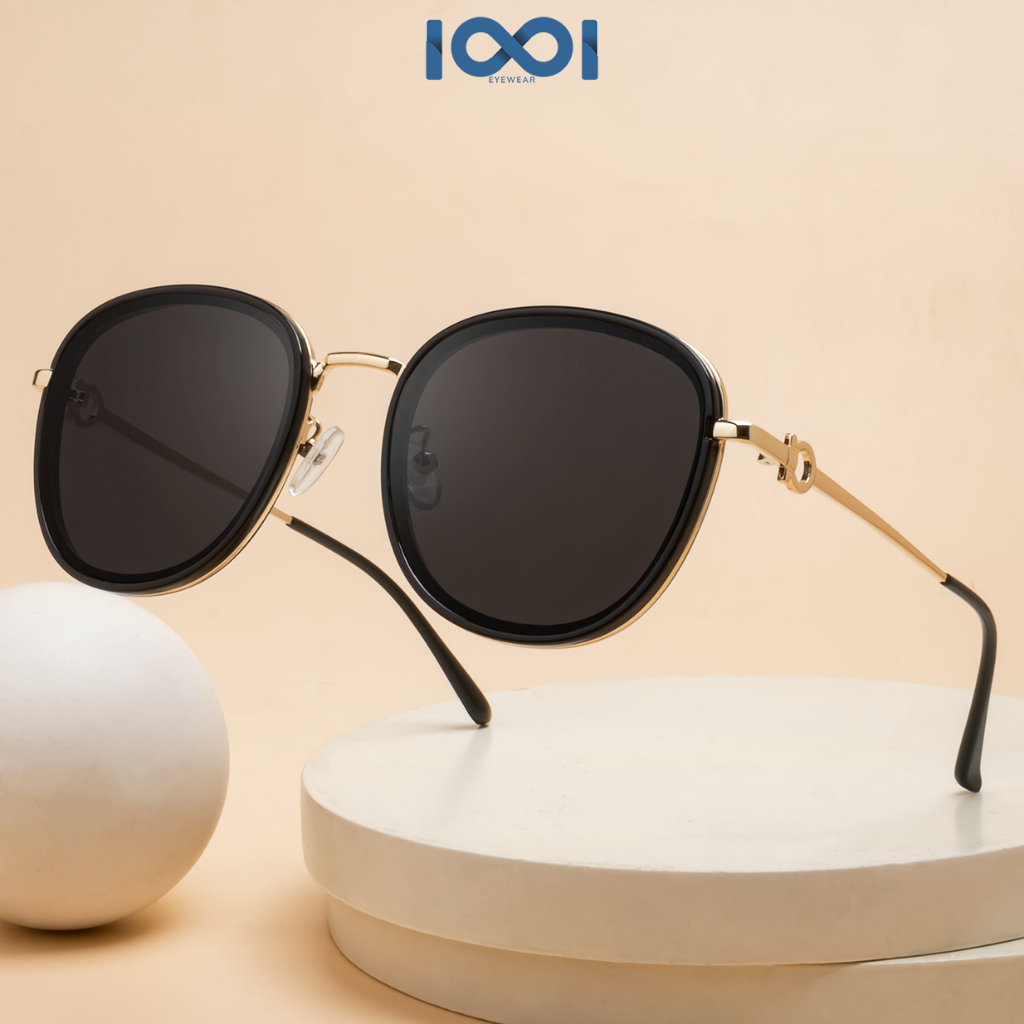 IOOI Eyewear -  Kacamata Sunglasses Hitam Bulat Metal Anti UV400 Pria Wanita 20032