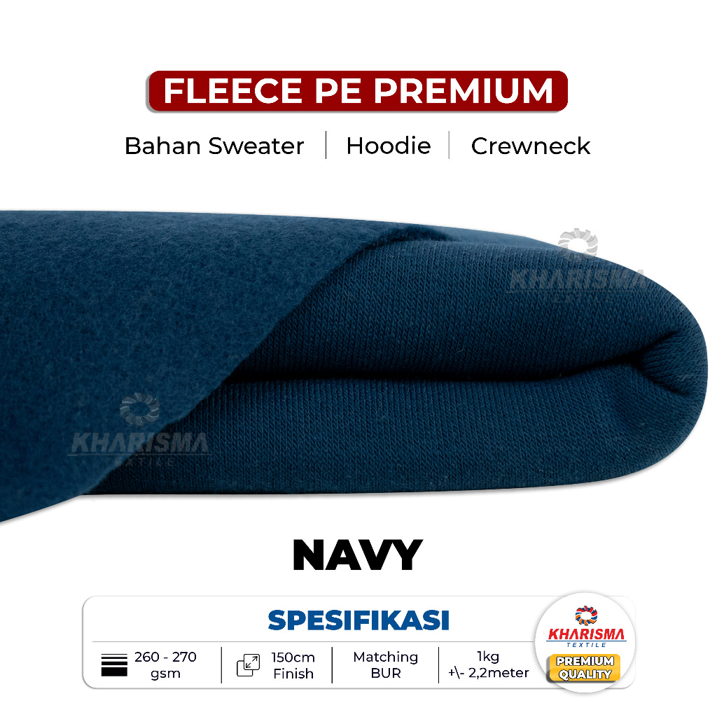 Bahan Jaket Sweater Kain Fleece PE Premium Warna Navy Kharisma Textile