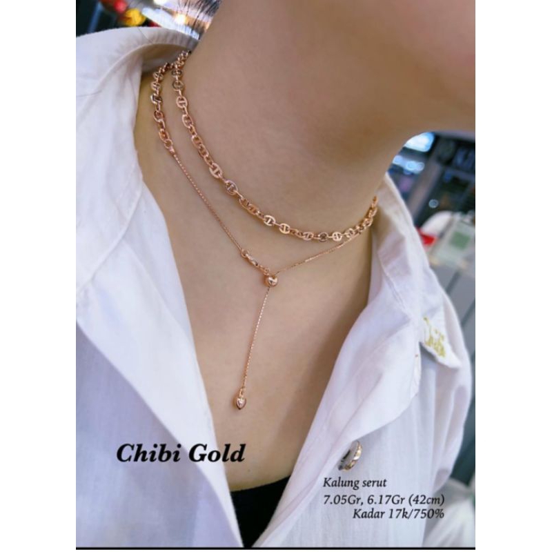 CHIBIGOLD - kalung Casteli model serut emas 750% 17K