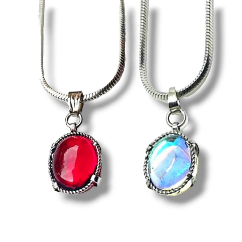 Promo Kalung Liontin Batu Akik Cantik Merah Siam Pria Wanita Rantai Titanium Perak Stainless Anti Ka