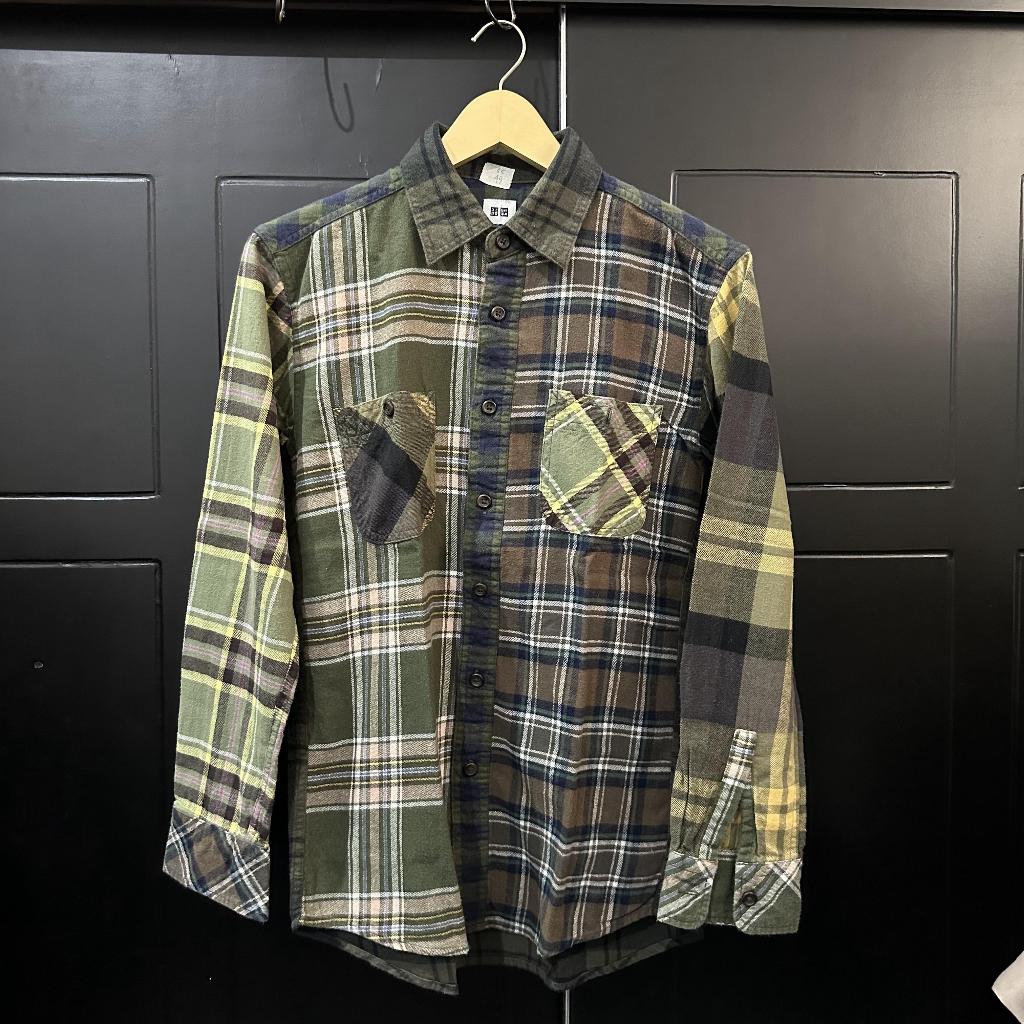 kemeja flanel uniqlo kombinasi M hijau