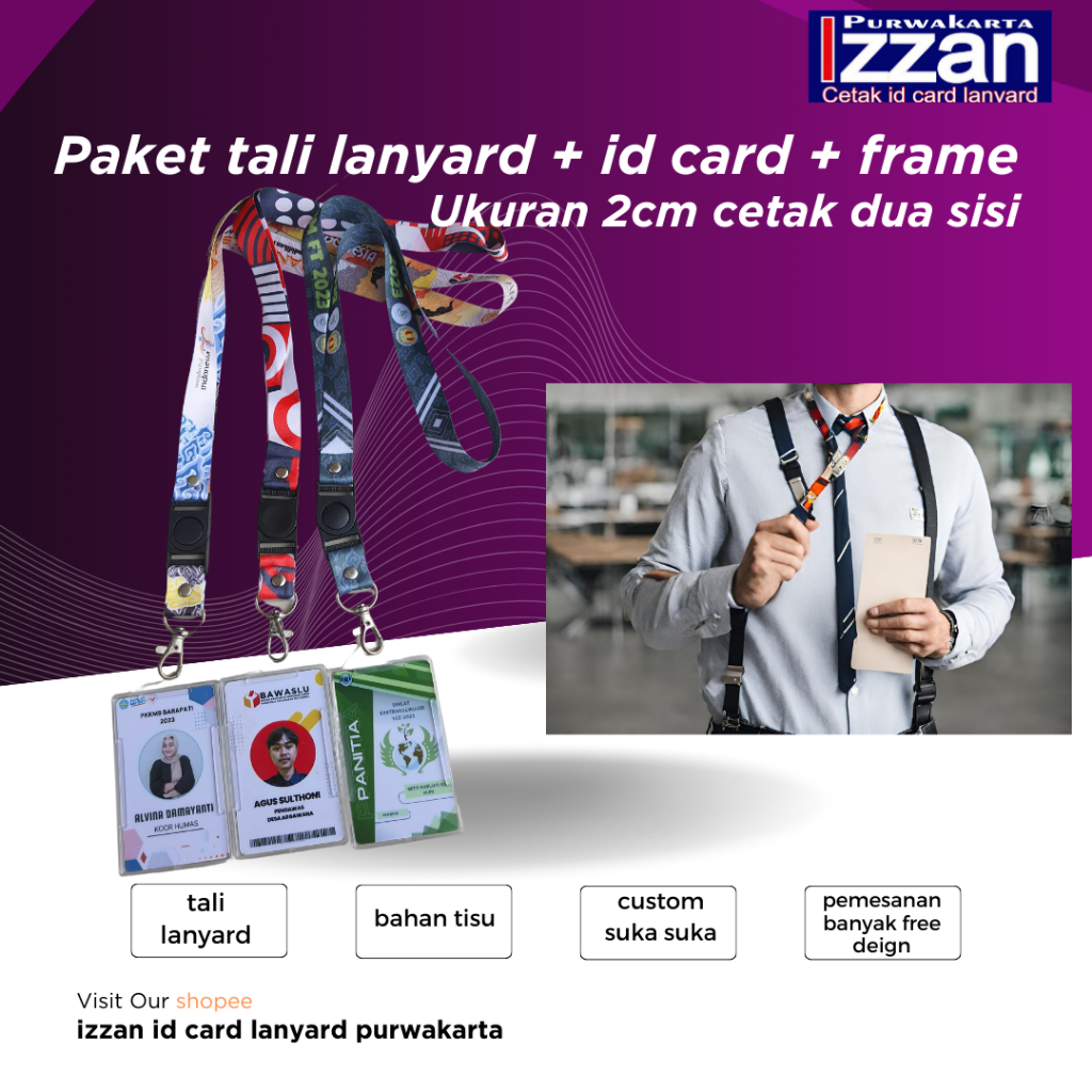 

promo PAKET cetak lanyard full color print 2cm, cetak idcard , dan framenya