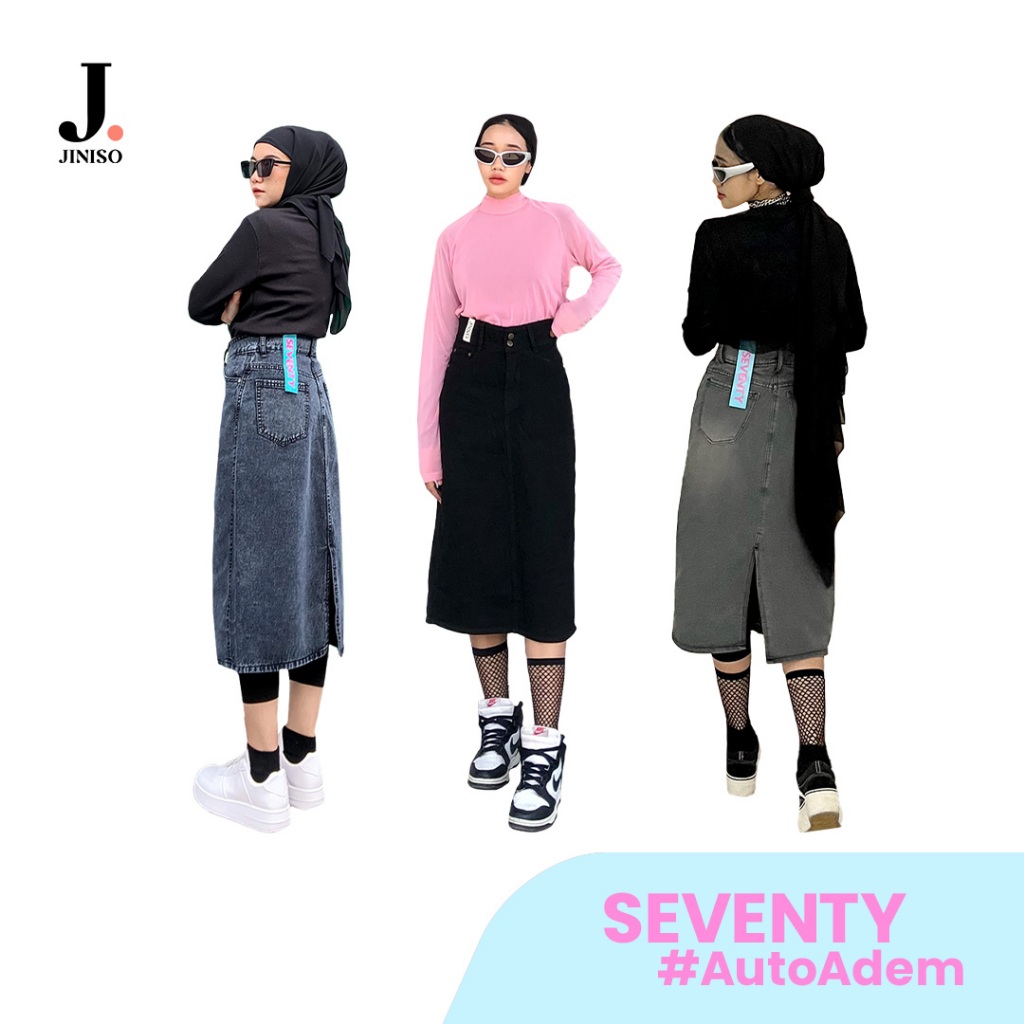JINISO - Highwaist Rok Button Seventy Jeans Panjang