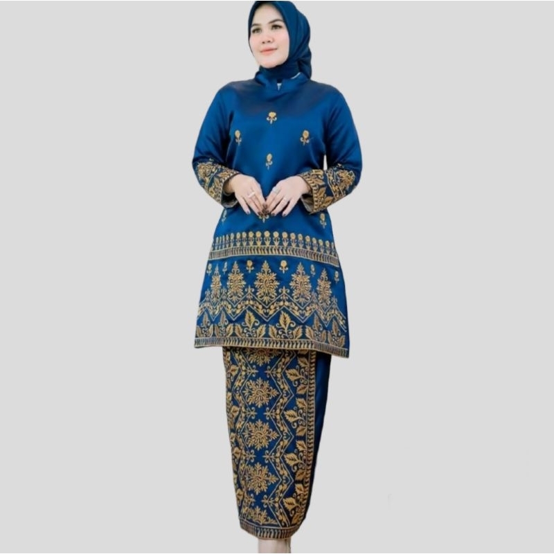 Setelan Baju Melayu Bahan Satin Bridal Bordir Kebaya Melayu