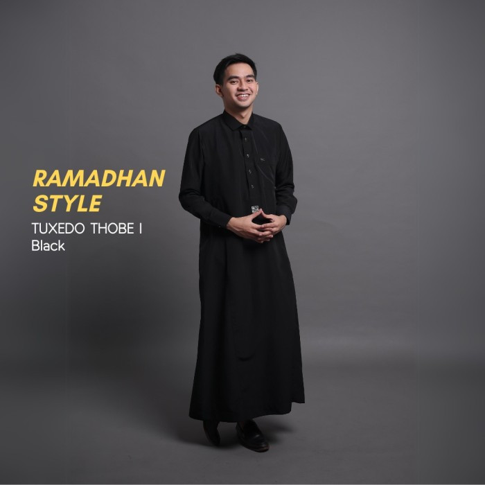 Khaleed Apparel Jubah Thobe Tuxedo Slimfit Obaid Kerah Kemeja Gamis Pria