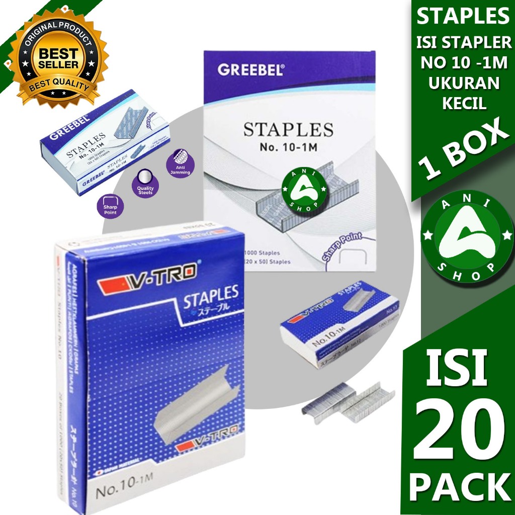 

STAPLES ISI STAPLER HEKTER 20 X 50 NO 10-1M 1 BOX ISI 20 PACK KECIL ani shopp