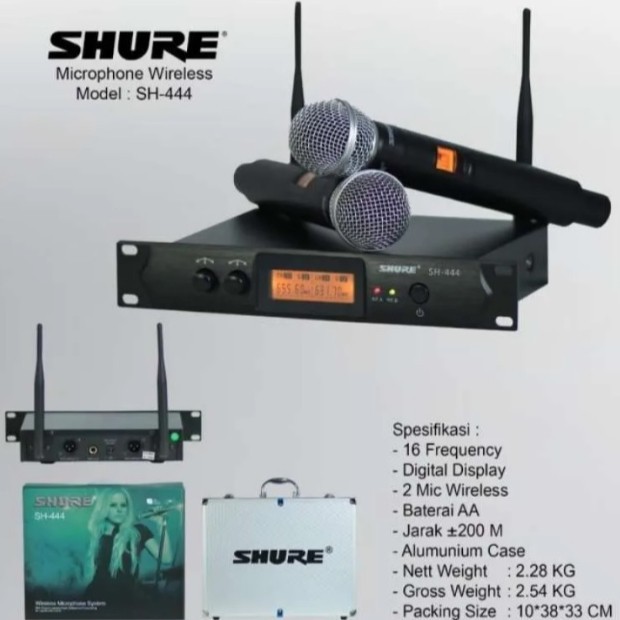 Mic Vocal Wireless Shure SH444 SH-444 SH 333 SH-333 UHF Karaoke Free Hardcase Koper