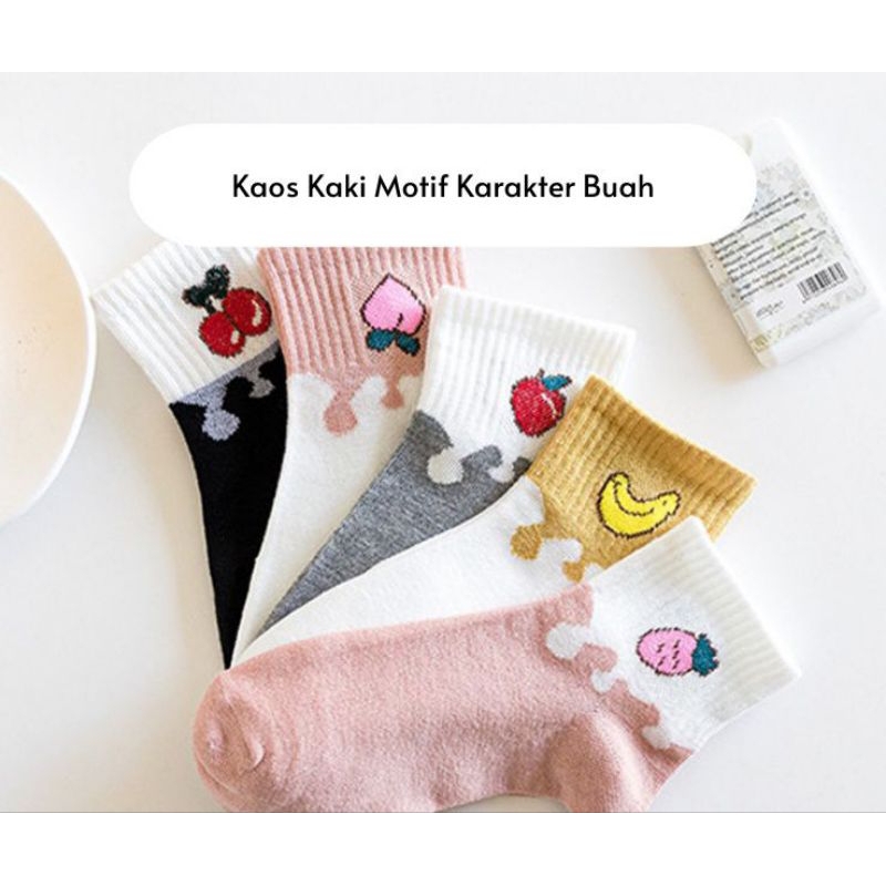 Kaos Kaki Pendek Wanita Motif Karakter Buah