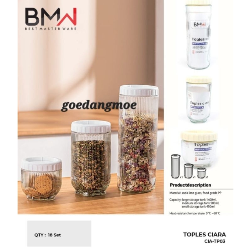 Toples kaca BMW CIARA 3pc Toples kue lebaran Permen