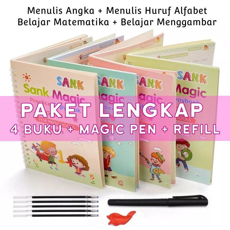 

SANK MAGIC BOOK 4pcs Buku Edukasi Latihan Belajar Anak TK PAUD Preschool