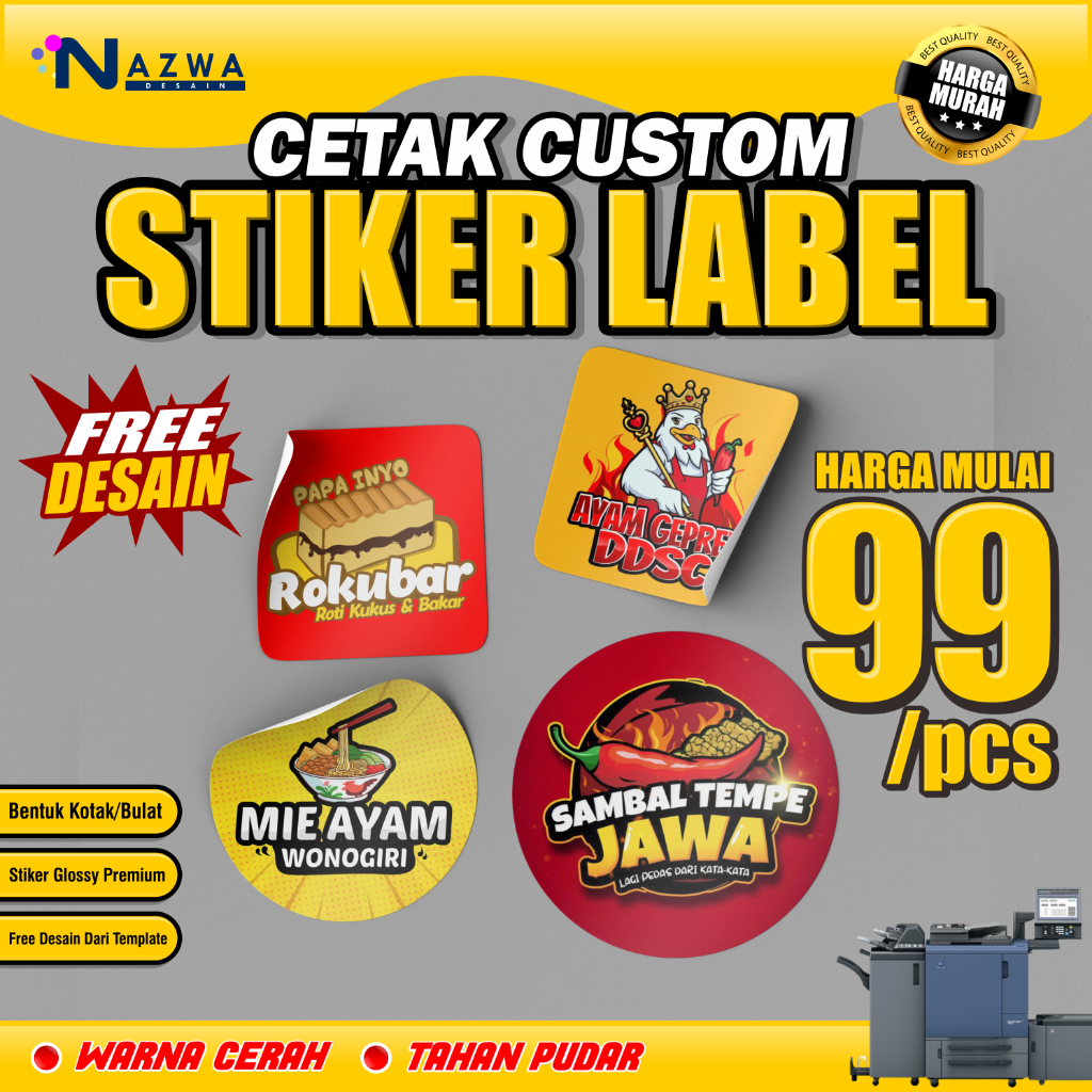 

CETAK STIKER CHROMO CUT A3 MURAH / CETAK STIKER LABEL KEMASAN MAKANAN MINUMAN ONLINE SHOP MURAH