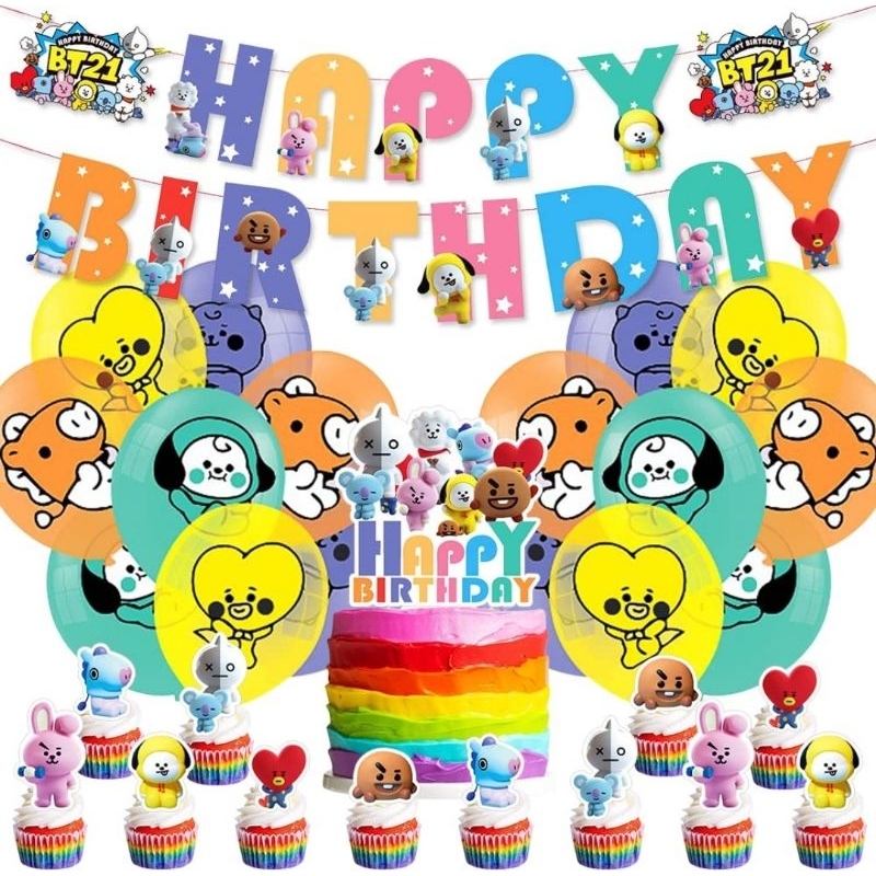 BT 21 Paket perlengkapan dekorasi pesta ulang tahun BT 21 birthday decoration perlengkapan ultah ana