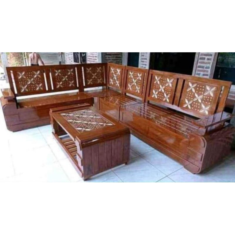 KURSI TAMU SUDUT KAYU JATI | KURSI TAMU MEJA TAMU KURSI MAKAN FURNITURE JATI
