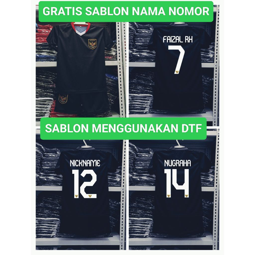 jersey baju bola timnas indonesia premium/setelan baju bola timnas indonesia hitam usia 7-15thn