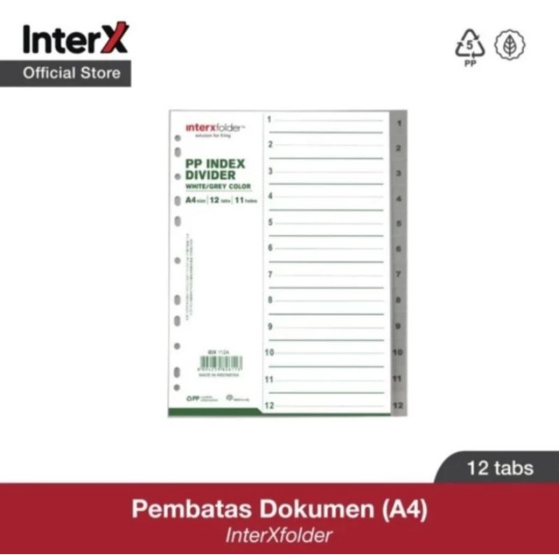 

Index Divider Inter X A4 1-12 / Pembatas Binder Odner