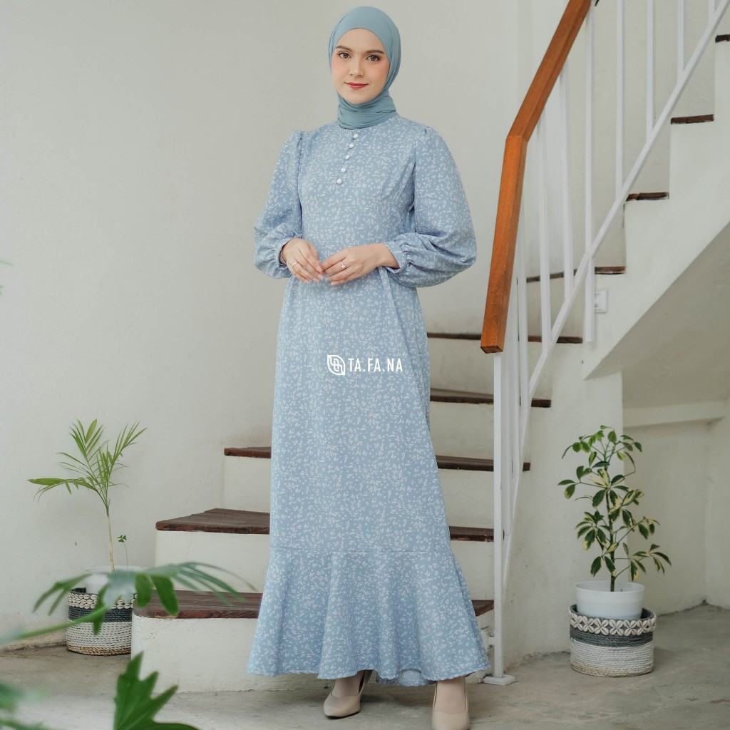 TAFANA - Jisso Dress Muslim Korea Bahan Crinkle | gamis motif bunga | dress floral | gamis korea | gamis vintage
