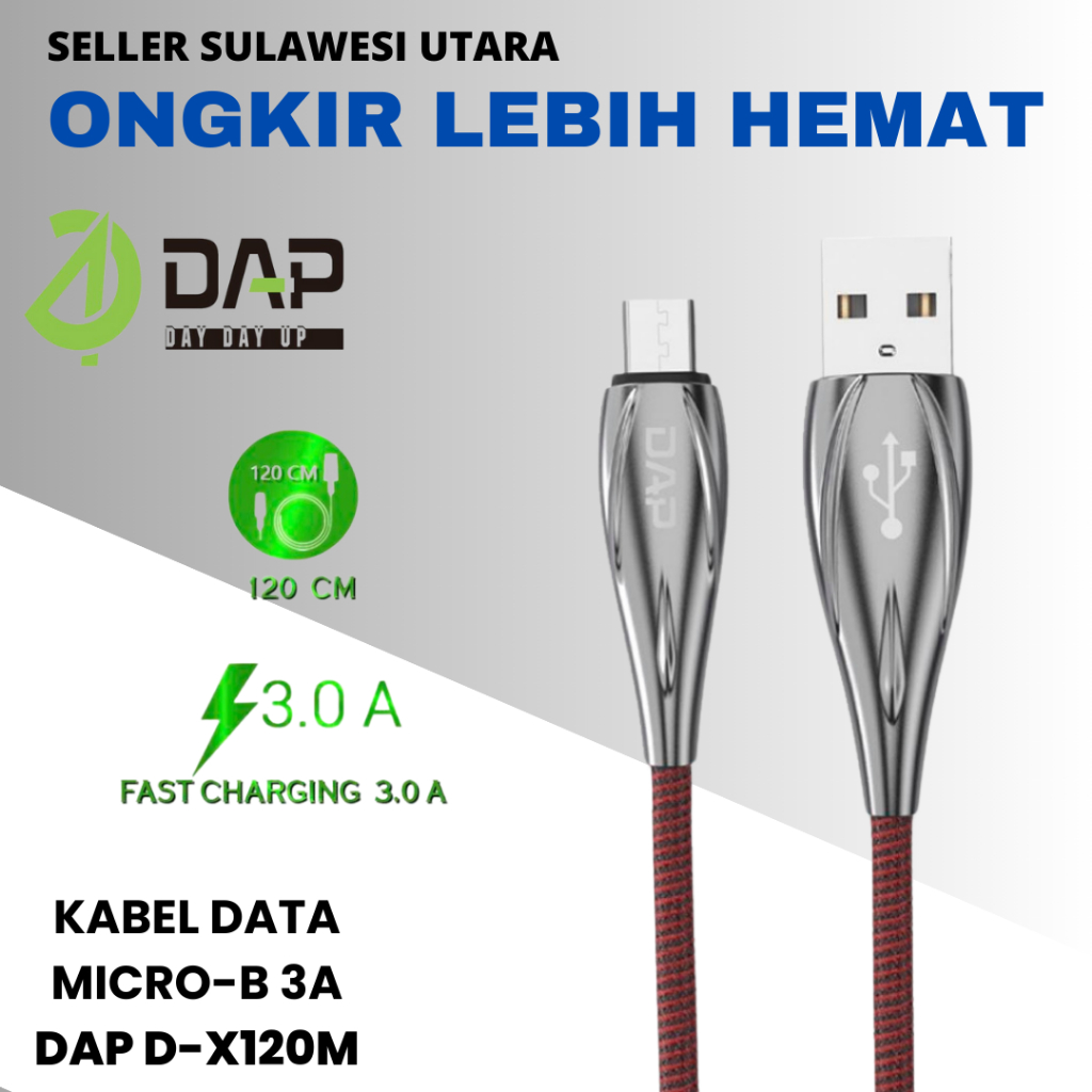 KABEL DATA MICRO-B 3A 60W 120CM DAP D-X120M BAHAN KAIN