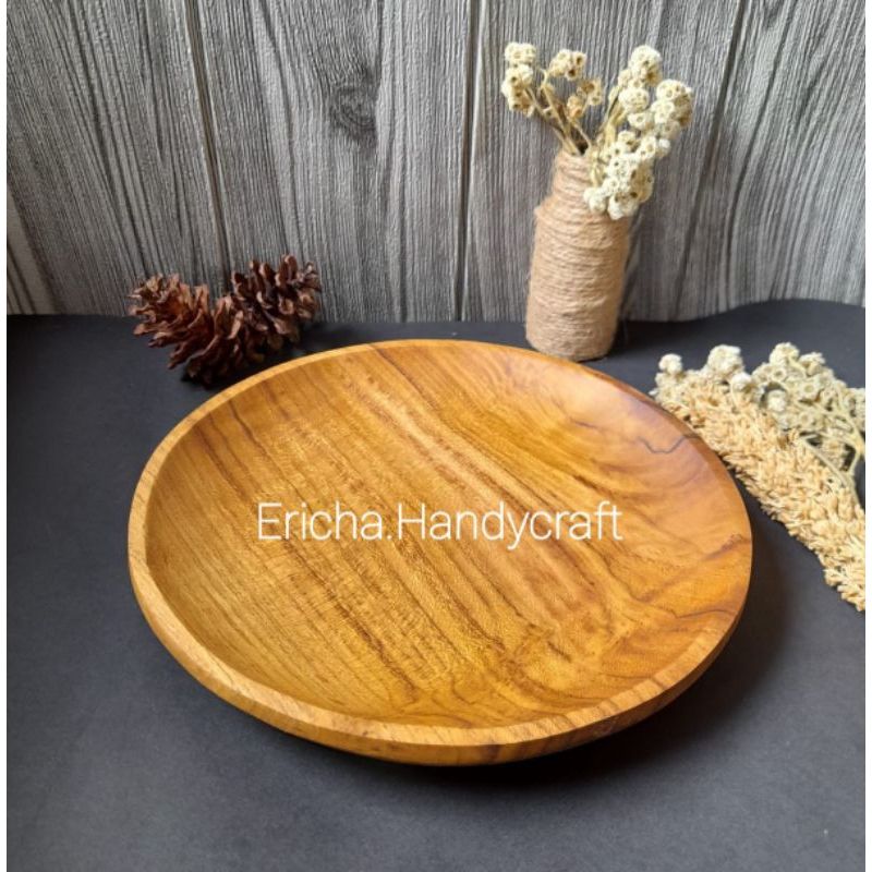 piring kayu/piring bulat/piring saji/piring kayu jati 15cm