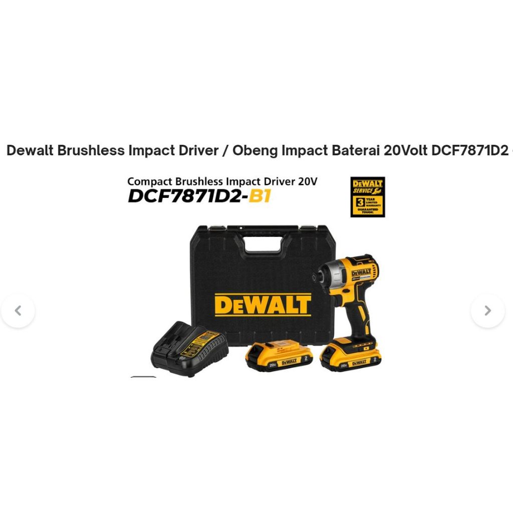 IMPACT DRIVER CORDLESS Dewalt Brushless Impact Driver / Obeng Impact Baterai 20Volt DCF7871D2 -