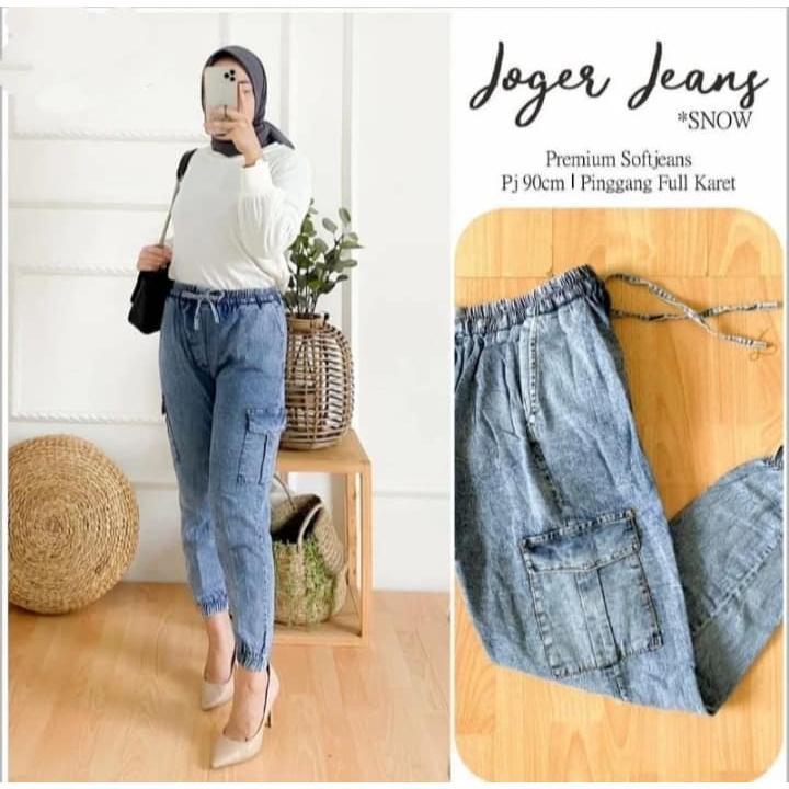 ( BISA COD ) CELANA JOGER JEANS CARGO WANITA MURAH TEBAL / Celana Joger Jeans Wanita  pinggang karet