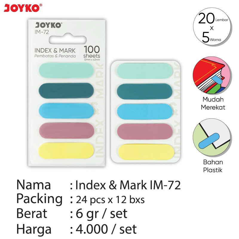 

( 1 pack ) Im72 Index & Mark Plastik / Pembatas Stiker Index Memo / Penanda Kertas Index Mark Im-72 Joyko