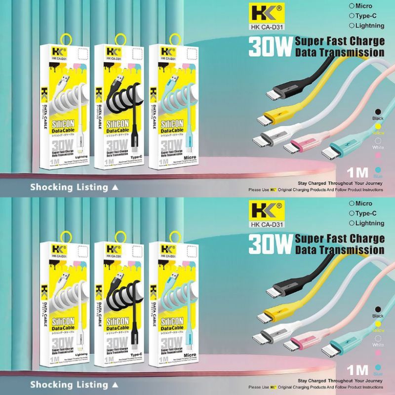 kabel data HK D31 30W  super fast micro type c lightning. HK D31 d26 fast garansi