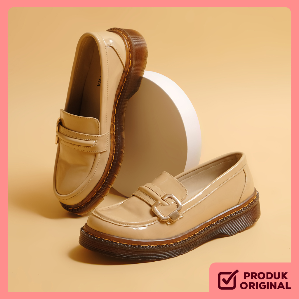 BELLE CREAM ORIGINAL x NAEERA Sepatu Loafers Wanita Pantofel Docmart Formal Casual Slip On Kerja Kan