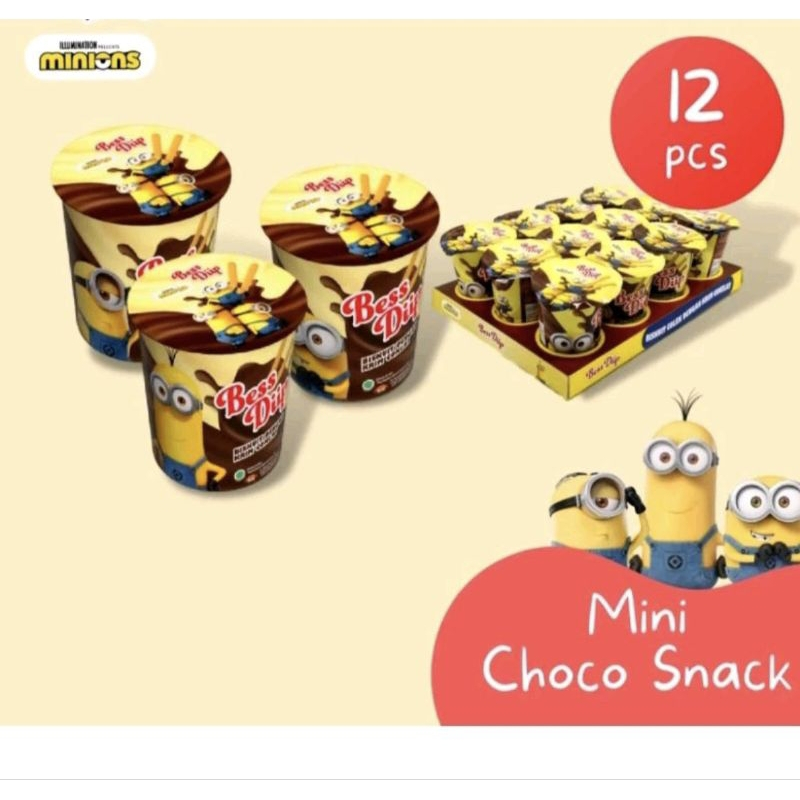 

Bess diip Minion Cho Cho chocolate biscuit coklat mini isi 12