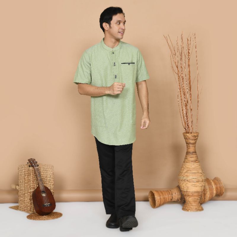 Baju Koko ayah dan anak warna Sage/baju Kemko Couple warna sage