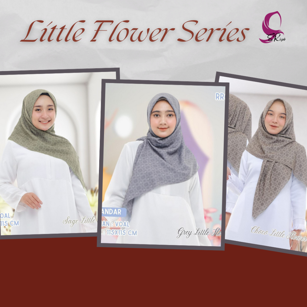 [ SR HIJAB ] - JILBAB HIJAB SEGI EMPAT PRINTING MOTIF VOAL ULTRAFINE 115 x 115 cm LITTLE FLOWER