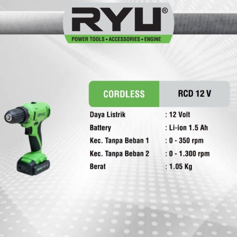 RYU CORDLESS 12V / CORDLESS DRILL / BOR SET