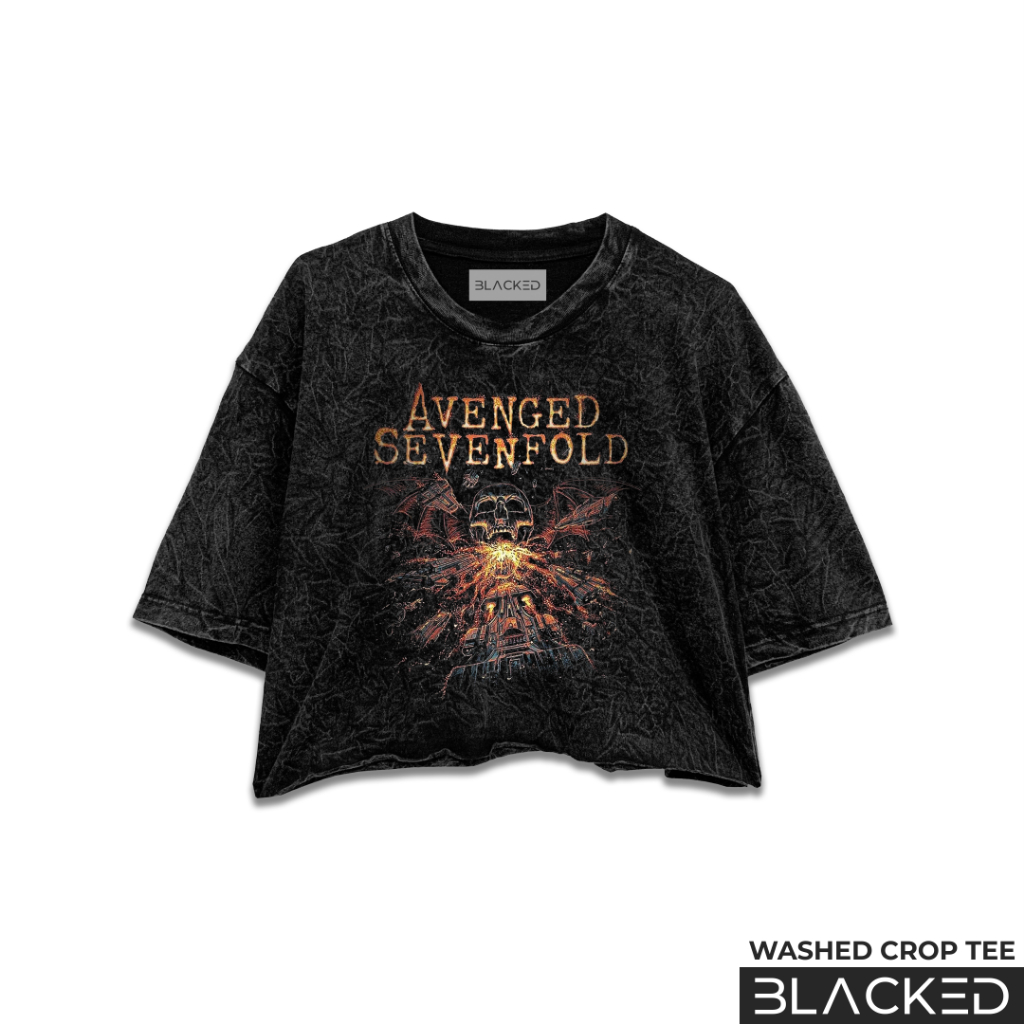 CROP TEE AVENGED SEVENFOLD - SKULL BREATH / STONEWASH / WASHED CROPTOP / OVERSIZED CROP TOP / SLIM F