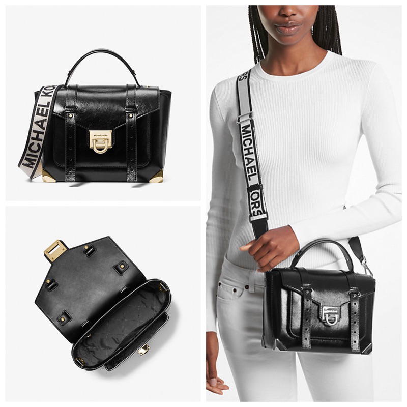 MK Manhattan Medium Patent Satchel Black