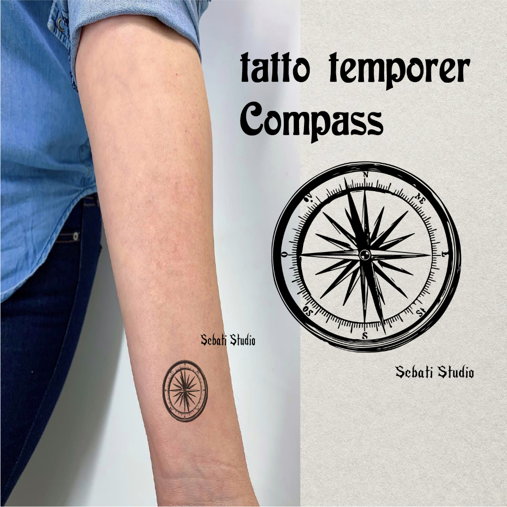 Compass Tattoo Temporary | Tato Temporer Tema kompas Waterproof TAHAN AIR Sebati Studio
