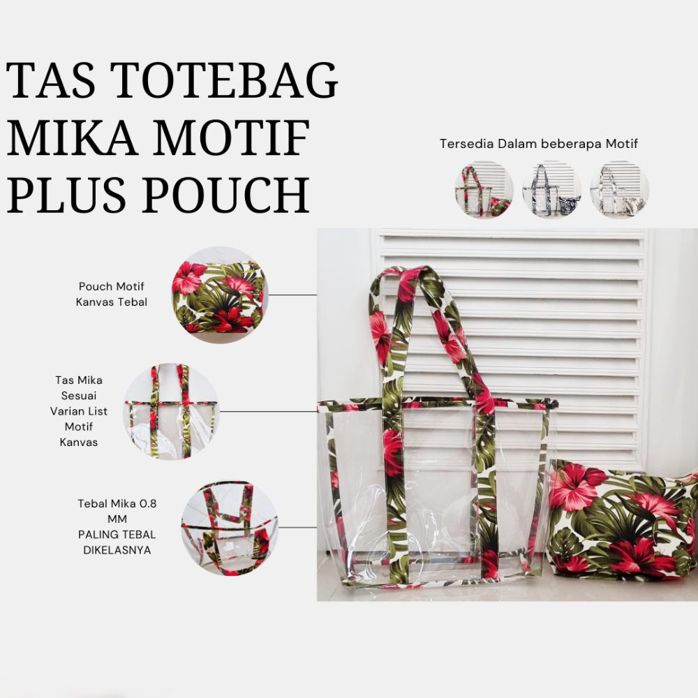 Tas Tote Bag Mika PVC Tebal 0.8 Motif Plus Pouch
