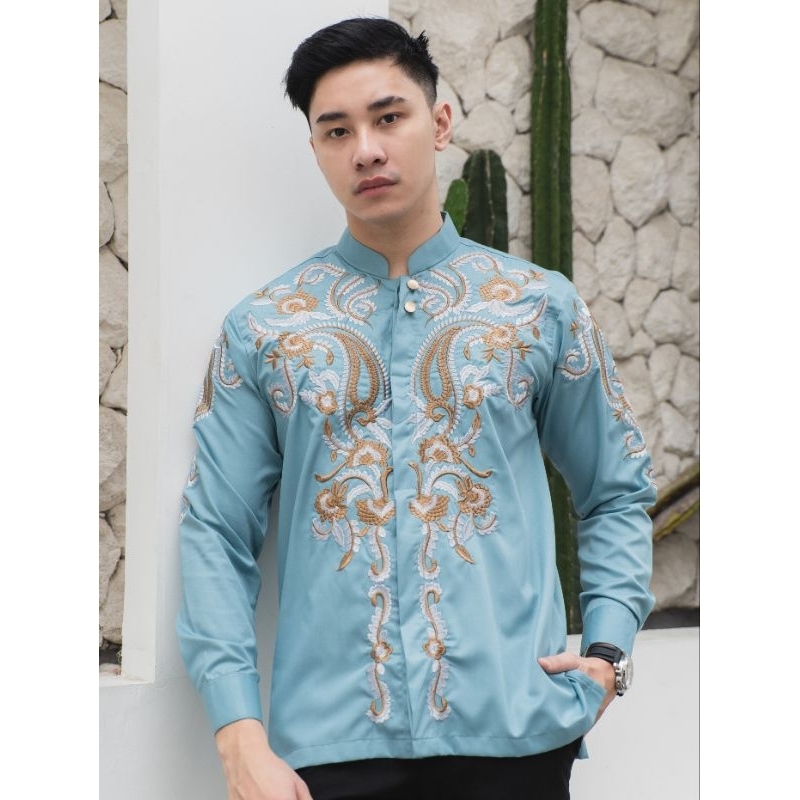 Kemeja Bordir Pria NUC.ID Firdaus 05 (Dusty Blue)