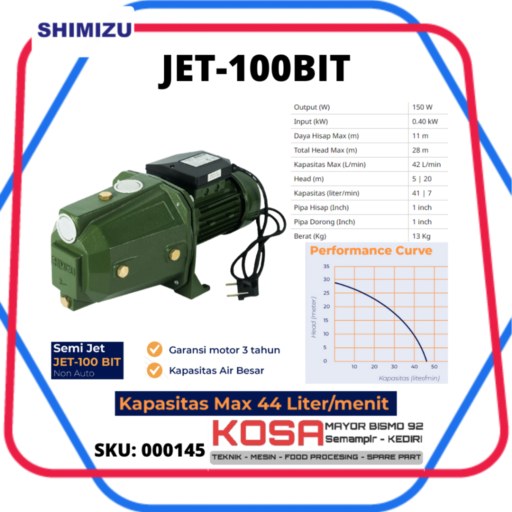 SHIMIZU JET-100 Pompa Air SHIMIZU JET 100 BIT Pompa Air Semi Jet SHIMIZU 100