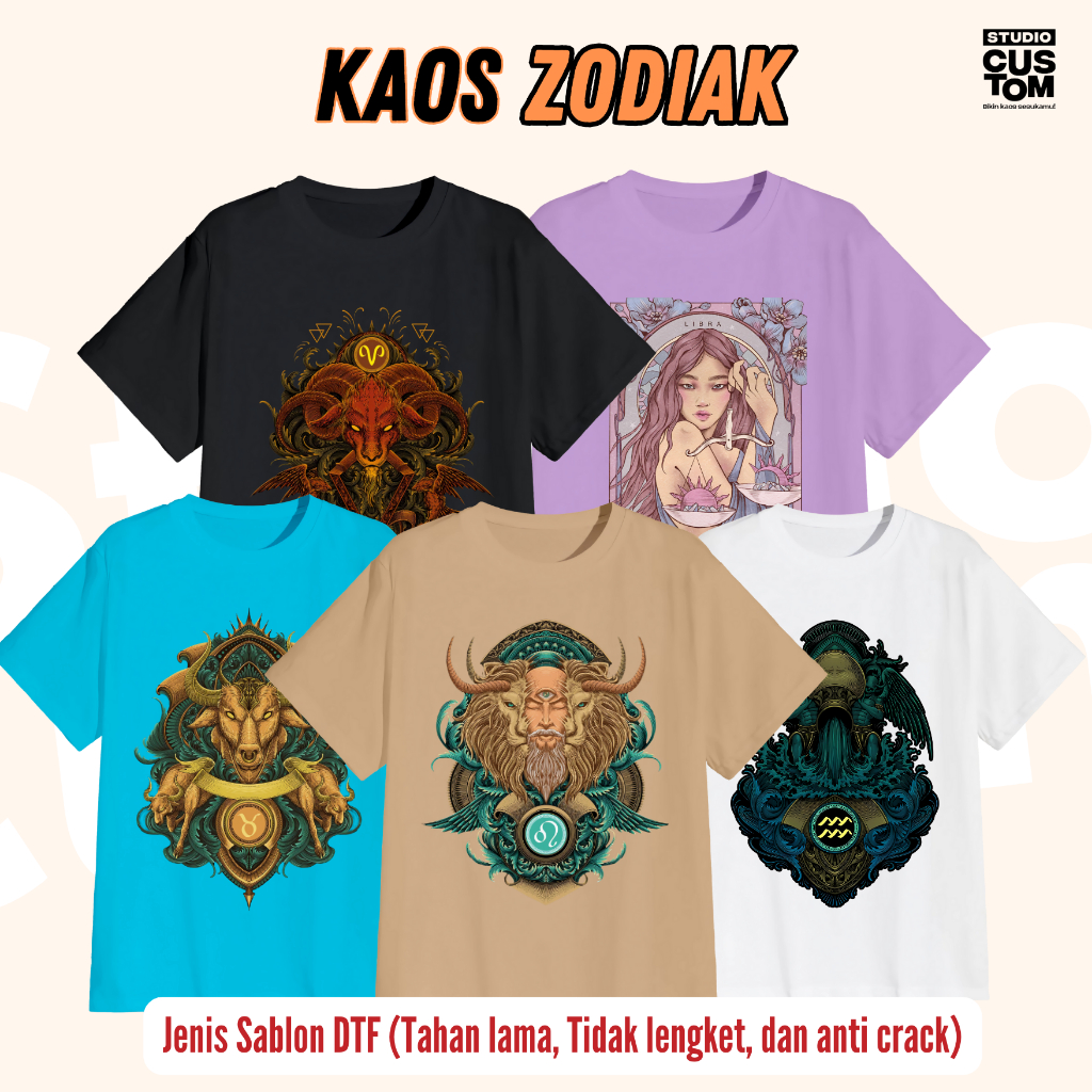 Kaos baju atasan oblong dewasa wanita pria unisex katun catton combed kombed 24s 30s motif zodiak sa