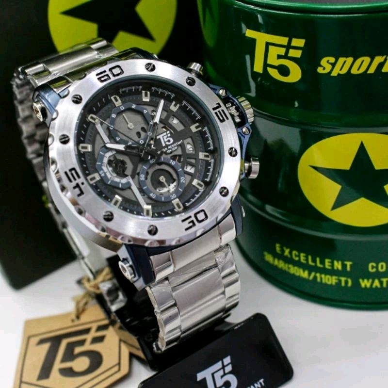 Jam Tangan T5 H3723G Original Cronograph Anti Air Free Box Dan Paper Bag