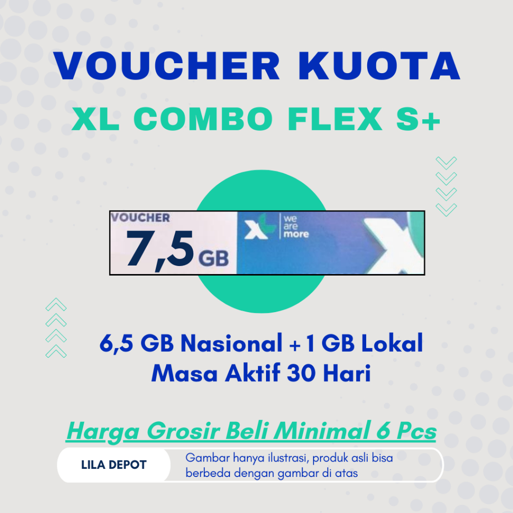 Voucher Data Fisik XL Combo Flex S+ Kuota Nasional 6.5 GB + Kuota Lokal 1 GB; Masa Aktif 30 Hari: Ha