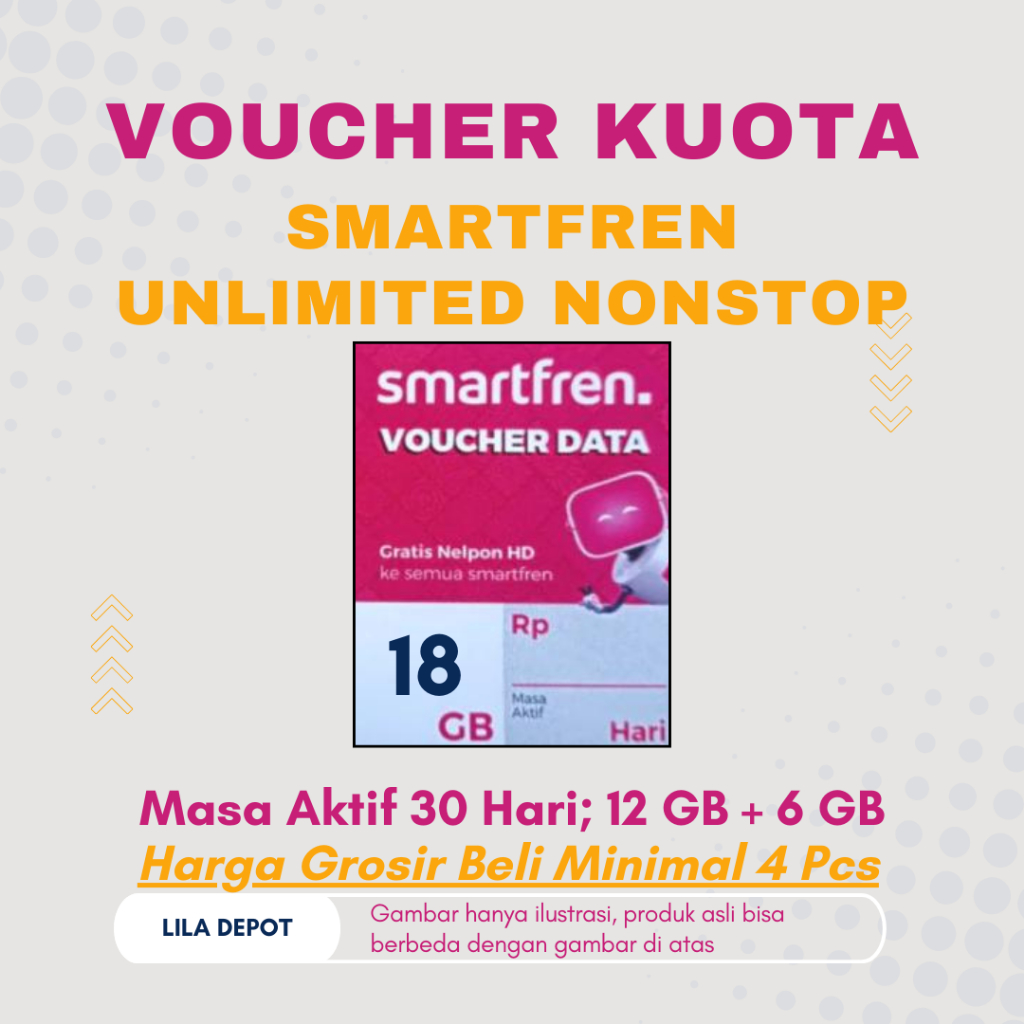 Voucher Data Fisik Smartfren Unlimited Nonstop Kuota Nasional 12 GB + 6 GB; Masa Aktif 30 Hari: Harg