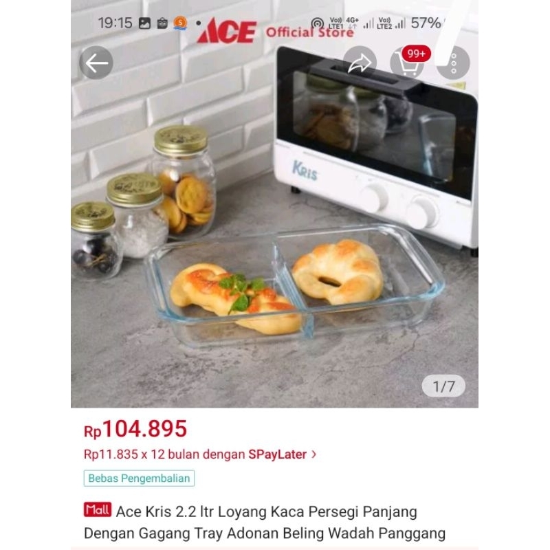 KrisChef Baking tray Rect 2.2 L w/divider oven proof ace kris loyang kaca persegi panjang dengan gag