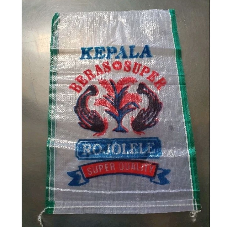 KARUNG BERAS UNTUK 5 KG 30X45 TRANSPARANT LIST HIJAU PRINT ROJOLELE QUALITY (PAKET ISI 10)