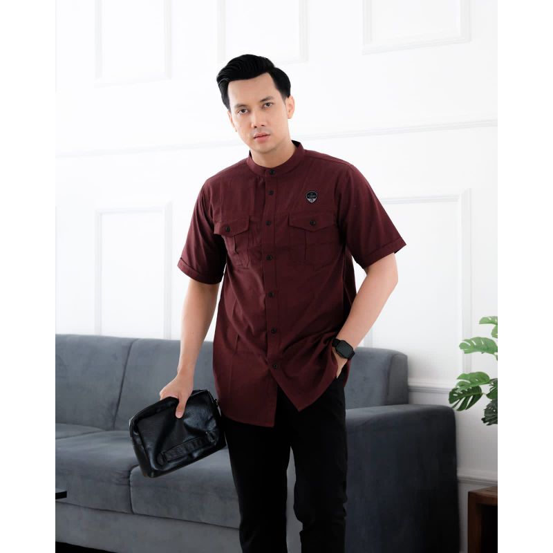 ILNAAF | Baju Kemko Kemeja Koko ILNAF bahan Oxford Lengan Pendek | Size M, L, XL, XXL