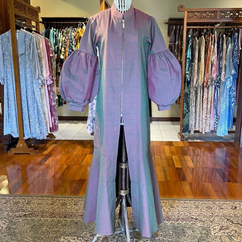 Long Zipper Katun Songket by Dian Pelangi LIMITED EDITION Busana Muslim Maxi Dress Gamis Kaftan Card