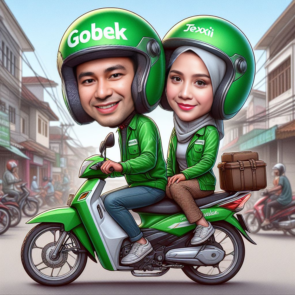 Jasa Edit Karikatur AI Ojek Online Untuk Kado Ulang Tahun/Wisuda/Anniversary/Pernikahan dll