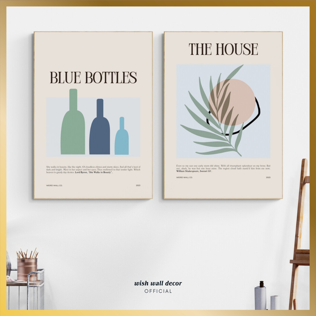 Hiasan Dinding Aesthetic 20x29 cm Blue - Dekorasi Ruangan Warna Biru - Poster Kamar Tidur Motif Abst