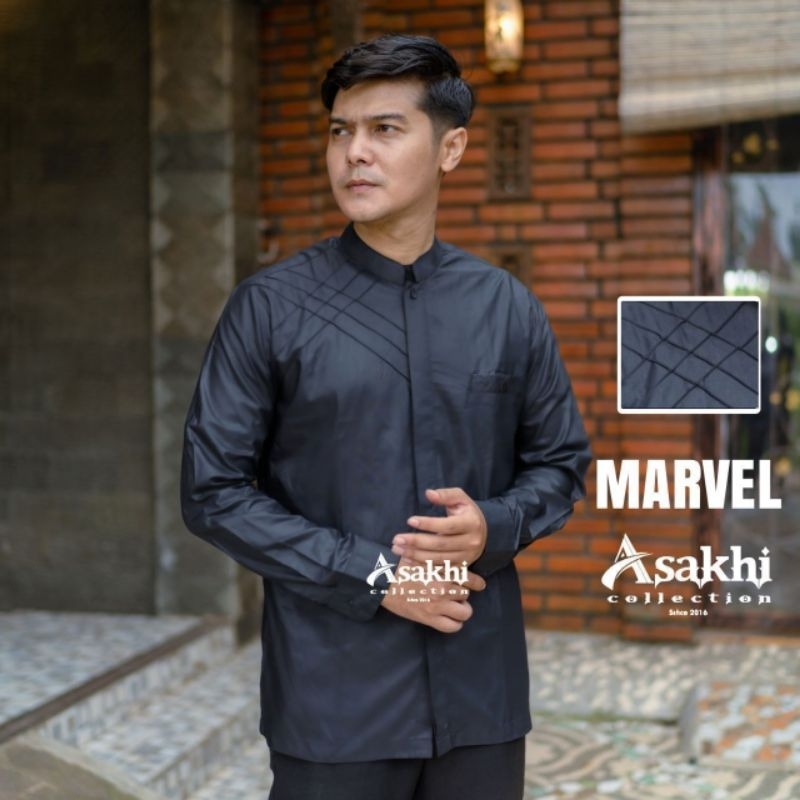 Baju Koko Pria Dewasa Motif Marvel Kemeja Koko Lengan Panjang Koko Size M L XL