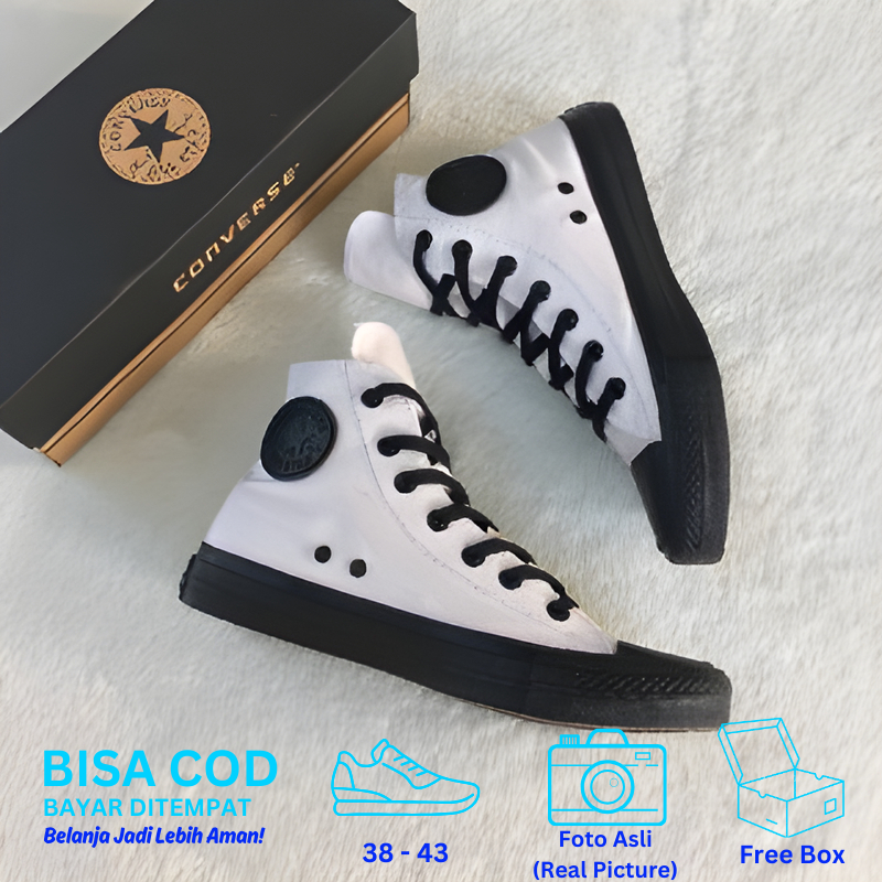 Sepatu Sneakers Casual Kasual Kets Converse ALL STAR Chuck Taylor High Ori Pria Wanita - Putih Hitam